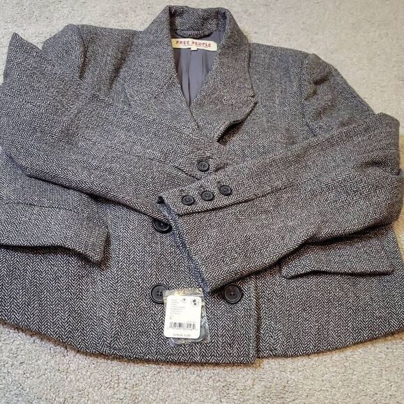 Free People Wool Blend Double Breasted Crop Jacket Blazer Size L - Picture 9 of 10